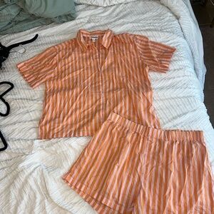 Madewell Tangerine and White Striped Lounge Set